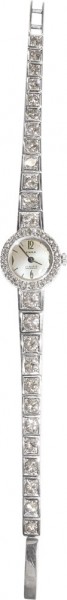 Elegante Uhr Weissgold 750/- mit 46 strahlenden Brillanten, zus. 6,72ct TW/VVS, Emka Werk um 1960
