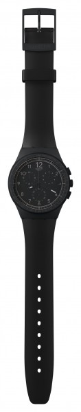 Swatch SUSB400 Black Efficiency Chrono Plastic Trendige Swatch Uhr mit einem Schweizer Quarzwerk, einem schwarzen Kunststoffgehäuse, ein angenehm zu tragendes Silikonband in schwarz, Lünette mit Tachymeteranzeige, Chronographenfunktionen wie Stoppuhr, Dat
