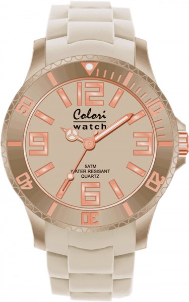 Bunte Uhren von Colori, eine absolut trendige Quarzwerk Uhr mit leicht getönten weißen Ziffernblatt. Die Uhr hat ein Kratzunempfindliches Mineralglas, desweiteren besitzt die Uhr ein kunststoffgehäuse und ein butterweiches und angenehmes weißes Silikonban