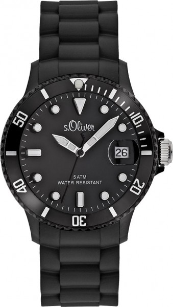 s.Oliver Silikon Unisex Uhr Modell Nr. SO-1934-PQ Uhr in klassischem Schwarz (Gehäuse, Ziffernblatt und  Armband).