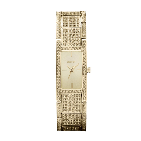 DKNY Damenuhr  Modell Nr. NY8687  Diese trendige DKNY NY8687 Damenuhr verfügt über ein präzises Quarz-Uhrwerk, ein mit Steinen besetztes Gehäuse und Armband aus Edelstahl, ein goldfarbenes Zifferblatt sowie kratzfestes Mineralglas.  – Gehäuse: Edelstahl m