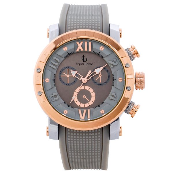 Uhr – Armbanduhr Crystal Blue hellgrau Kautschukband Chronooptik  Metall teilsrose vergoldet 44mm