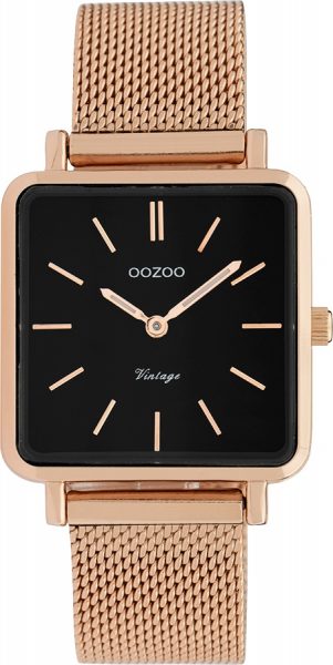 OOZOO Uhren C9848 rosegold Edelstahl Milanaise Armband Metallgehäuse rose Damenuhr quadratisch 28x28mm