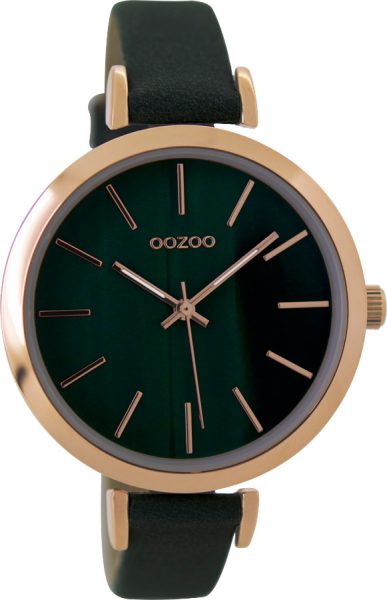 OOZOO Damenuhr C9238 dunkelgrünes Lederband rose Metall
