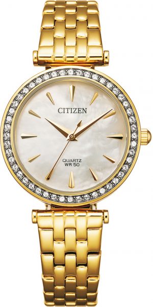 Citizen SALE Uhr ER0212-50Y Damen Quarz Edelstahl/Gold mit  Swarovski Kristallen Perlmutt-Zifferblatt