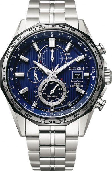 Citizen Uhr AT8218-81L FunkEco Drive Herrenuhr Titan Blaues Zifferblatt Solar Chronograph ewiger Kalender