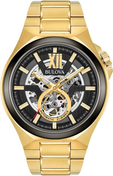 Bulova SALE Uhr 98A178 Automatik Herren Skelett Uhr Automatic Maquina Edelstahl vergoldet 46mm
