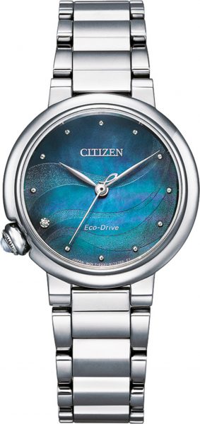 Citizen Uhr EM0910-80N Edelstahl Damen Armbanduhr petrolfarbenes Perlmutt Zifferblatt 30mm