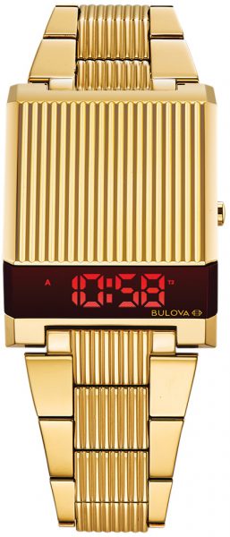 Bulova Uhr 97C110 Digitaluhr Herrenuhr Computron Goldfarben Rot