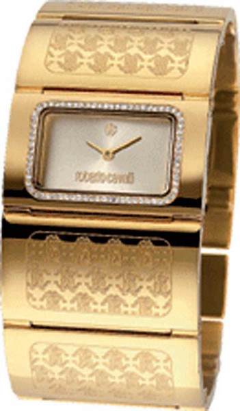 Roberto Cavalli Pavon, Edelstahlgehäuse/-armband, Gold PVD mit Kristallen am Gehäuse, Mineralglas, 3 ATM, Ø 38x22x7mm