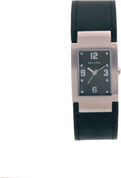 Marco Polo-Uhr 4203103 Quarzwerk, Edelstahlgehäuse matt mit schwarzem Lederarmband, Mineralglas, 5 ATM