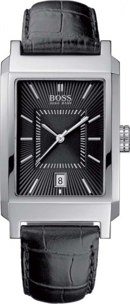 Boss black 1512225  Quarzwerk Armbanduhr, Hugo Boss. Bei dieser Armbanduhr kann die Zeit, durch die Minuteneinteilung auf dem Zifferblatt, genau abgelesen werden. Zifferblatt schwarz, Datum, Edelstahlgehäuse, ca. 42 x 30 mm, Lederband schwarz, Dornschließ
