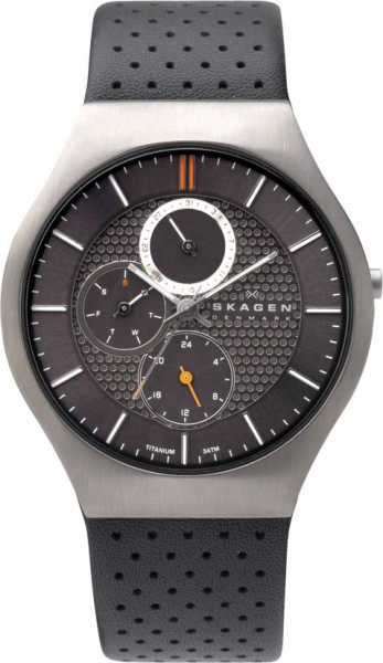 Skagen 806 XLTLM  elegante Uhr mit  Quarzwerk Titangehäuse Lederband Tag/Datum, 41 mm