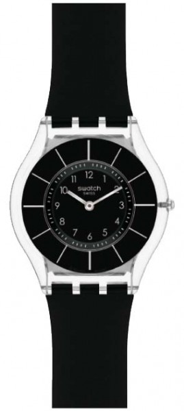 Swatch Black Classiness Quarzwerk, Kunststoffgehä use, Silikonband, Kunst stoffglas, 3 ATM, 35mm Durc hm, 3,8mm Höhe