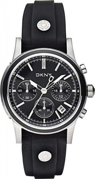 DKNY 8171 Quarzwerk, Edelstahlgehäuse, Kautschukarmband schwarz, Chronograph, Datum Stoppuhr, 5 ATM, Ø 38mm, 10mm Höhe