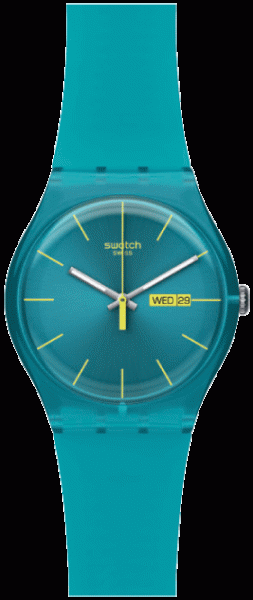 Swatch New Gent Turquoise Rebel SUOL700, Quarzwerk, Kunststoffgehäuse,Silikonband, Tag/Datum,Kunststoffglas, 3 ATM, Ø 41mm Durchm, 7,2mm Höhe