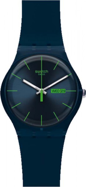 Swatch New Gent Blue Rebel SUON700, Quarzwerk, Kunststoffgehäuse, Silikonarmband, Kunststoffglas, Tag/Datum, 3 ATM, 41×7,2mm