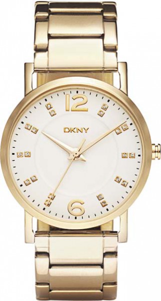 DKNY Quarzwerk, Edelstahl gehäuse/armband IP Gold, 5 ATM, 36mm Durchm, 7mm Höh