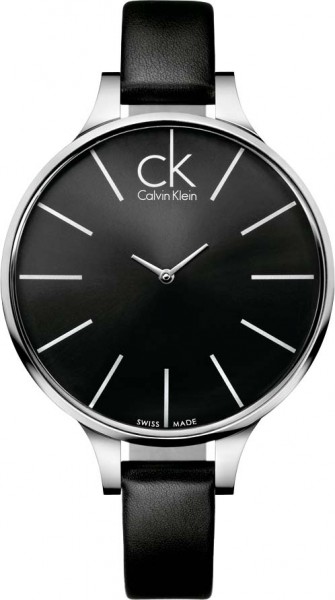 Calvin Klein K2B23102 ck glow, Quarzwerk, Edelstahlgehäuse, schwarzes Lederband, swiss made, Mineralglas, 3 ATM, 42mm Durchmesser
