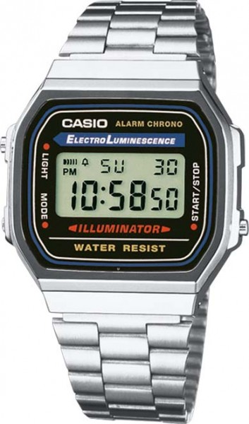Casio A168WA-1YES Quarzwerk, Digital Edelstahl Armband, wasserdicht, 38x36x10mm