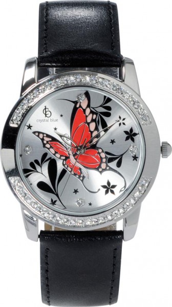 Uhr, absolut trendige Quarzwerk Uhr mit hellem Ziffernblatt verziert mit einem wunderschönem Schmetterling in Rot und Schwarz. Die Uhr weist ein Kratzunempfindliches Mineralglas auf. Sie ist mit einem Metallgehäuse und einem Lederband in Schwarz ausgestat