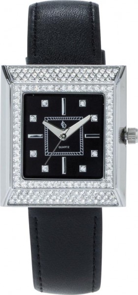 Uhr, eine absolut edle Quarzwerk Uhr mit schwarzem Ziffernblatt. Die Uhr hat ein Kratzunempfindlichem Mineralglas, desweiteren besitzt die Uhr ein Metallgehäuse und ein Lederband in schwarz. Die Lünette ist mit wunderschönen strahlenden Zirkonia verziert,