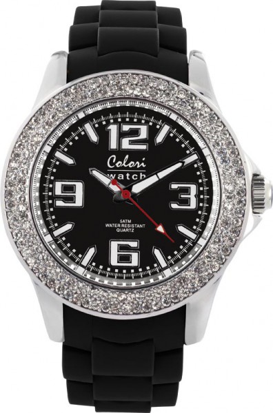Bunte Uhren von Colori, eine total stylische Quarzwerk Uhr mit schwarzem Ziffernblatt und im Dunkeln leuchtende Zeiger. Die Uhr zeichnet sich durch das Kratzunempfindliche Mineralglas aus, desweiteren besitzt die Uhr ein massives Edelstahlgehäuse und ein
