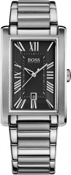 Boss Uhr 1512712 Klassische Herrenuhr der Marke Boss. Die Uhr hat ein exklusives Edelstahlarmband und Gehäuse mit gewölbten Mineralglas. Das Ziffernblatt ist schwarz mit silberfarbenden Zeiger und der Datumsanzeige auf der 6 Position. Gehäusebreite: 30 mm