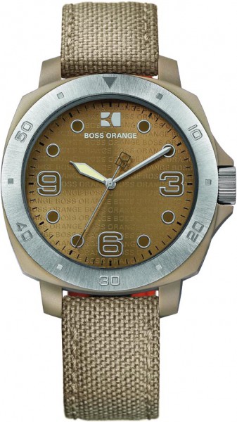 Boss Orange Uhr 1502288 Kunststoffgehäuse, Lünette Edelstahl, Nylonband beige, Mineralglas, 3 ATM, 40mm