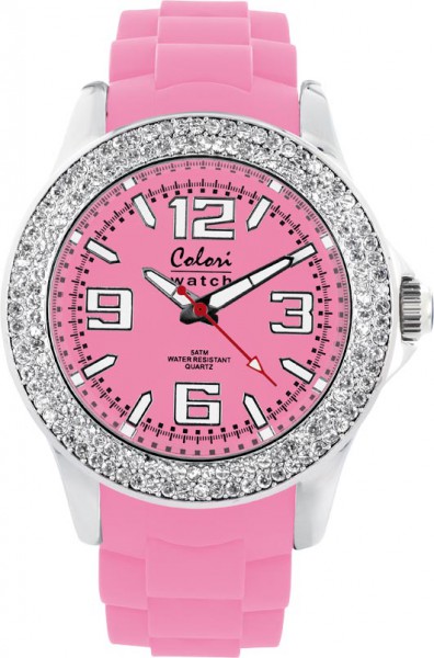 Bunte Uhren von Colori aus dem Hause Abramowicz, eine total stylische Quarzwerk Uhr mit rosafarbenem Ziffernblatt und im Dunkeln leuchtende Zeiger. Die Uhr zeichnet sich durch das Kratzunempfindliche Mineralglas aus, desweiteren besitzt die Uhr ein massiv