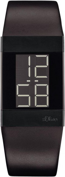 soliver Uhr SO-2421-LD digitaluhr, Edelstahlgehäuse IP schwarz matt, schwarzes Lederband, Datum, Mineralglas, 3 ATM, 29x40mm