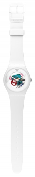Swatch Uhr SUOW100, präzises Quarzwerk, weiß Kunststoff-Gehäuse,  weiß Silikonband