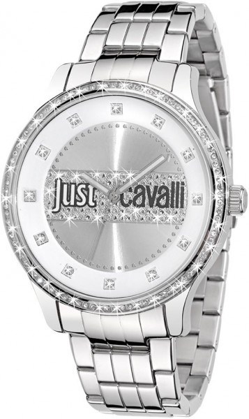 Just Cavalli Uhr R7253127505 atemberaubend schön ist die modische Quarzwerk Uhr von Just Cavalli poliertes XL Edelstahl-Gehäuse, Lünette verziert mit funkelnden weißen Kristallen, geriffelte Krone mit Logozeichen, kratzunempfindliches Mineralglas, wasser