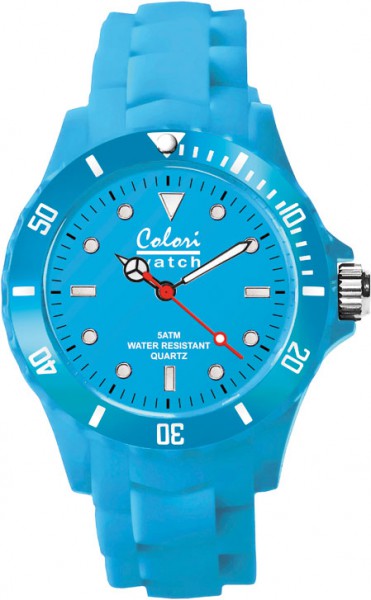 Colori-Uhr, himmelblau,36mm, Silikonband,Quarzwerk